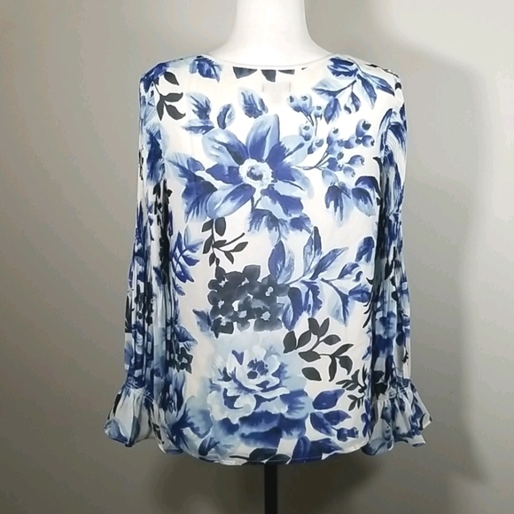 Talbots Women's Blouse Size S Floral Print Lined Ruffled Cuff - Picture 5 of 7